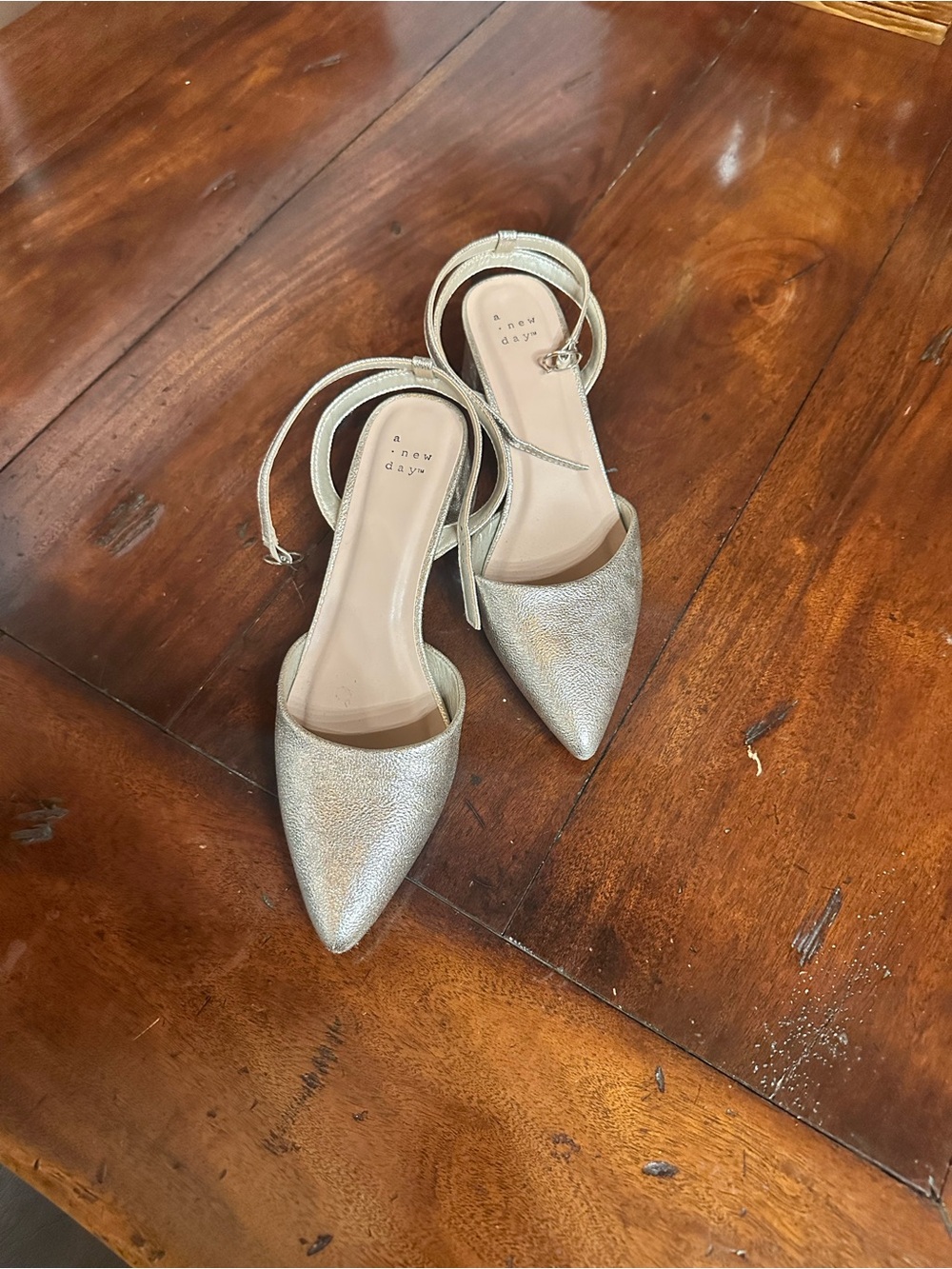 a new day Metallic Champagne Pointed-Toe Ankle Tie Pumps